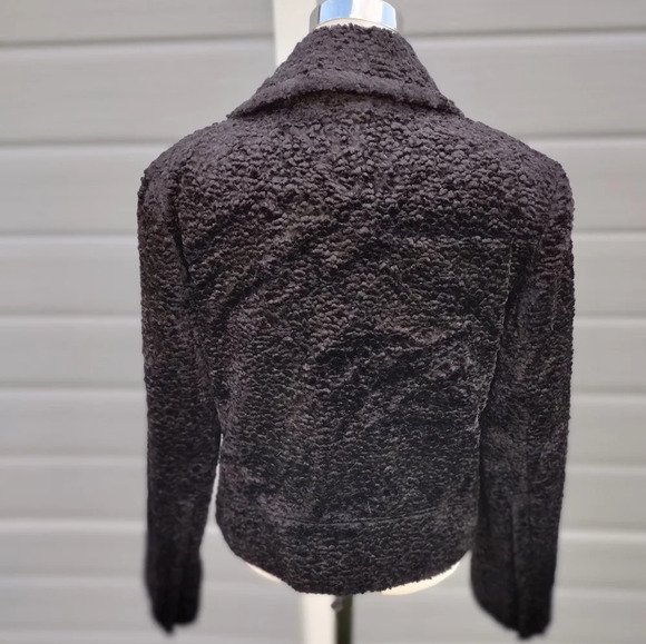 THEORY Black Crop Vegan Faux Fur Slim Moto Asymmetric Zip Cropped Jacket 8 US - Picture 5 of 11